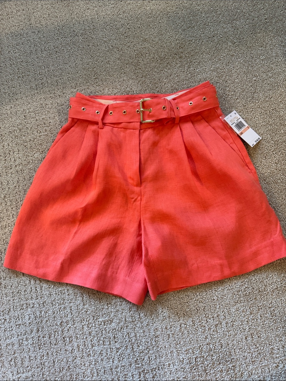 MICHAEL Michael Kors Coral High-Waist Belted Shorts